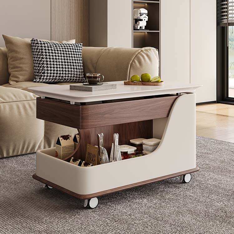 小户型客厅家用高档可升降茶几中古风可移动沙发茶桌小推车角边几