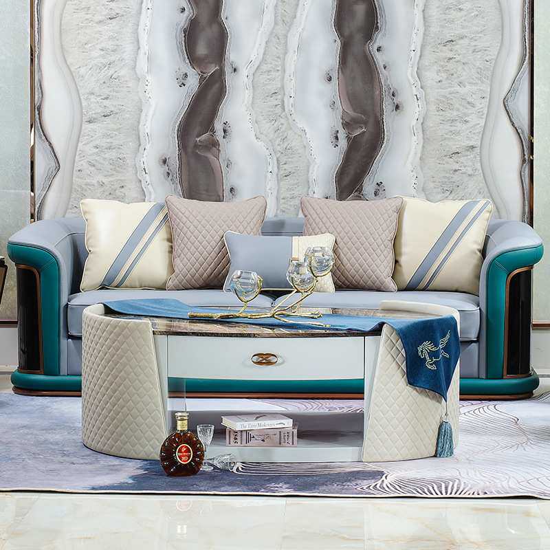 意式皮艺小户型沙发 家用客厅双人三人实木轻奢沙发 意式家具