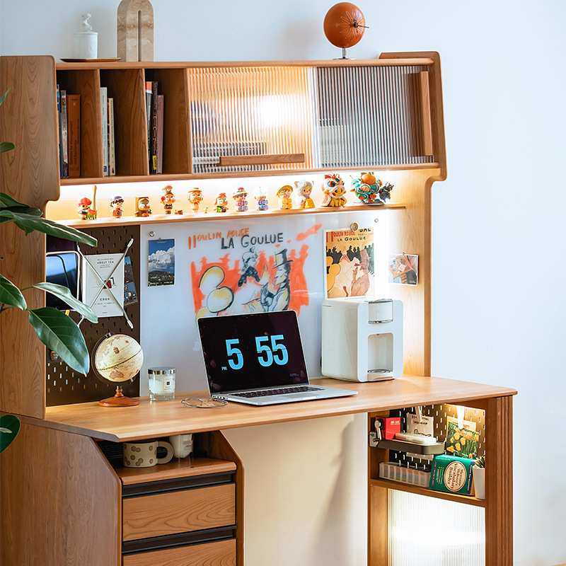 木邻艺术家实木书桌书架一体收纳书柜奶油风家用樱桃木学习电脑桌,模玩/动漫/周边/娃圈三坑/桌游,模型制作工具/辅料耗材,淘宝优惠券,粉丝福利购,淘宝优惠卷