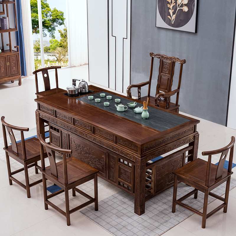 茶桌椅组合实木功夫泡茶台家用1.8米榆木茶具套装一体新中式茶几