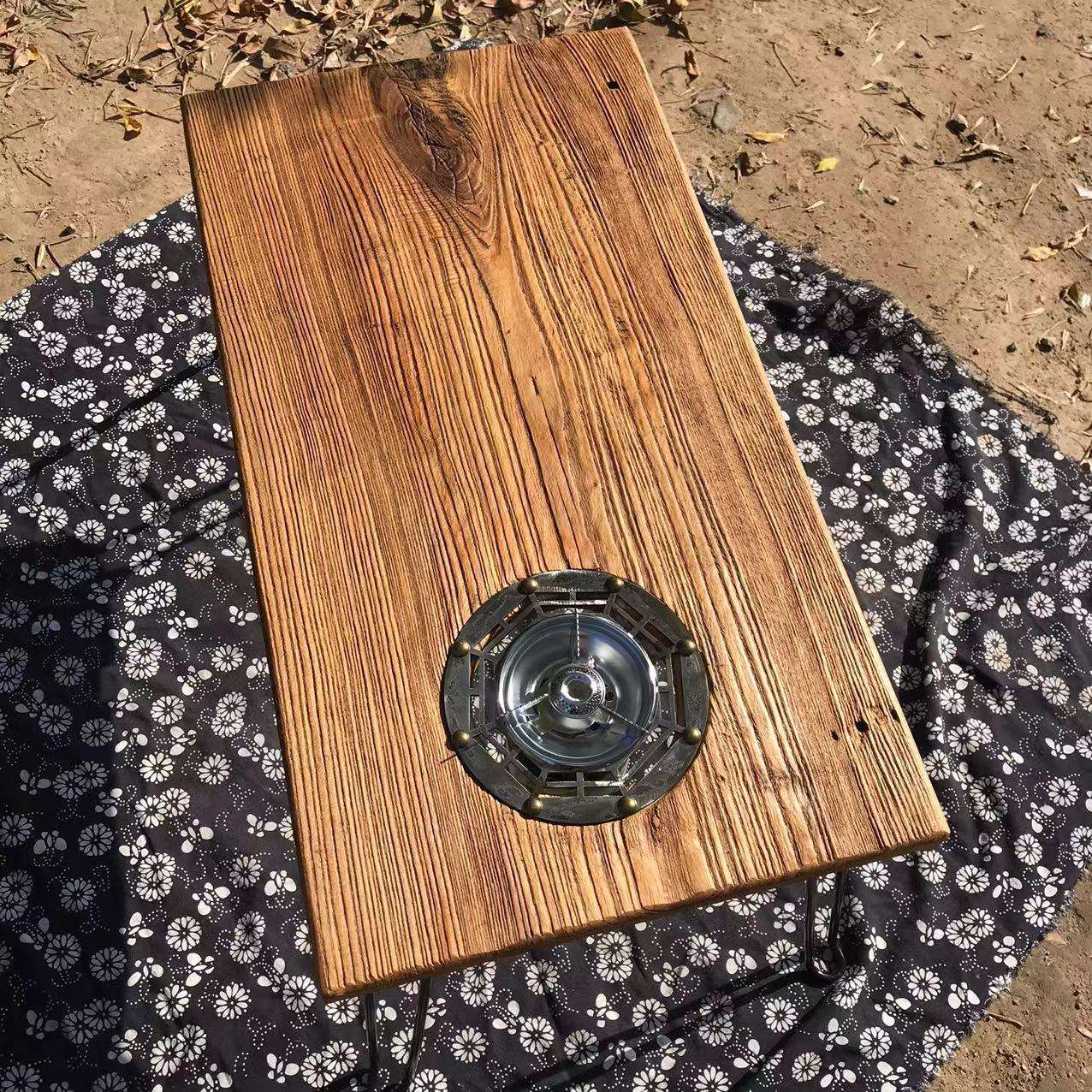 风化老榆木户外折叠桌新中式便携露营围炉煮茶桌家用茶台盘折叠桌