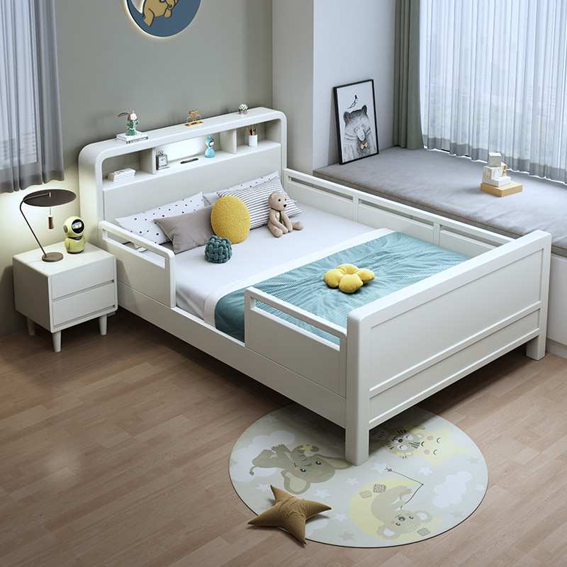 儿童实木床带护栏学生单人床1.0米小孩床1.5拼接床1.35小户型家具