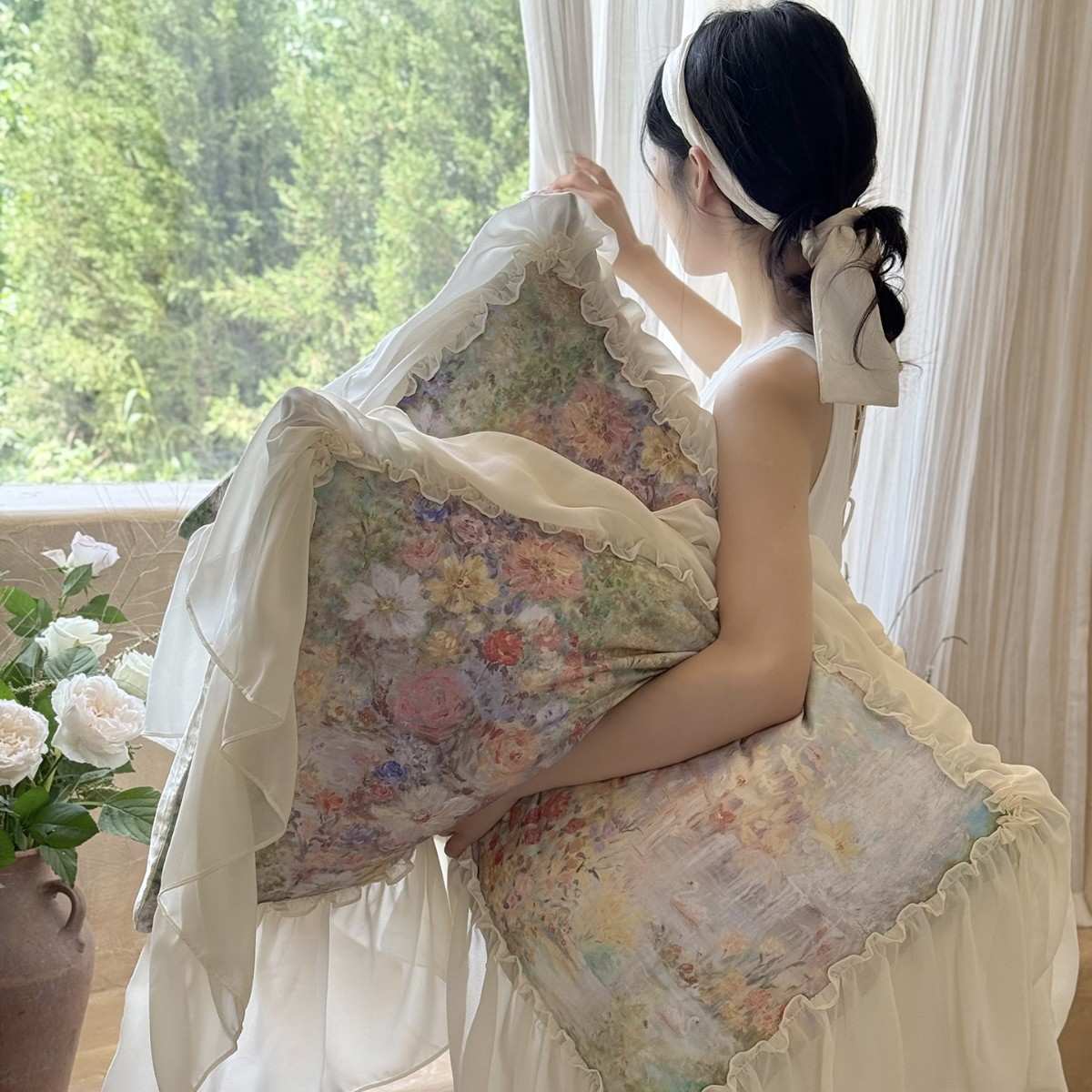浪漫法式四件套床品四件套丝滑凉感天丝棉四件套花边印花四件套