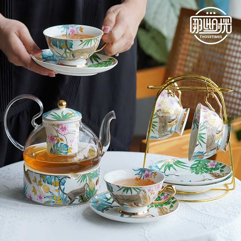 花茶杯套装英式下午茶杯子泡花茶壶欧式轻奢陶瓷家用整套茶具套装