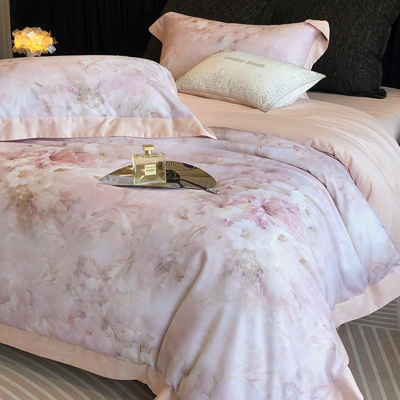 复古加厚天丝棉磨毛四件套秋冬花卉数码印花宽边被套床单床上用品