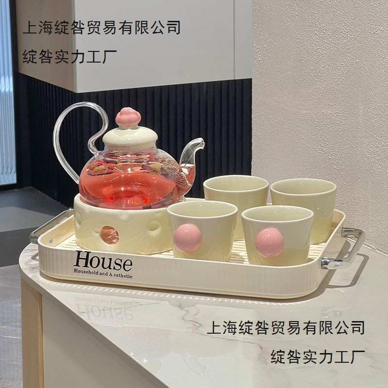 陶瓷花茶壶茶水分离茶杯套装煮水果茶下午茶蜡烛明火加热养生壶
