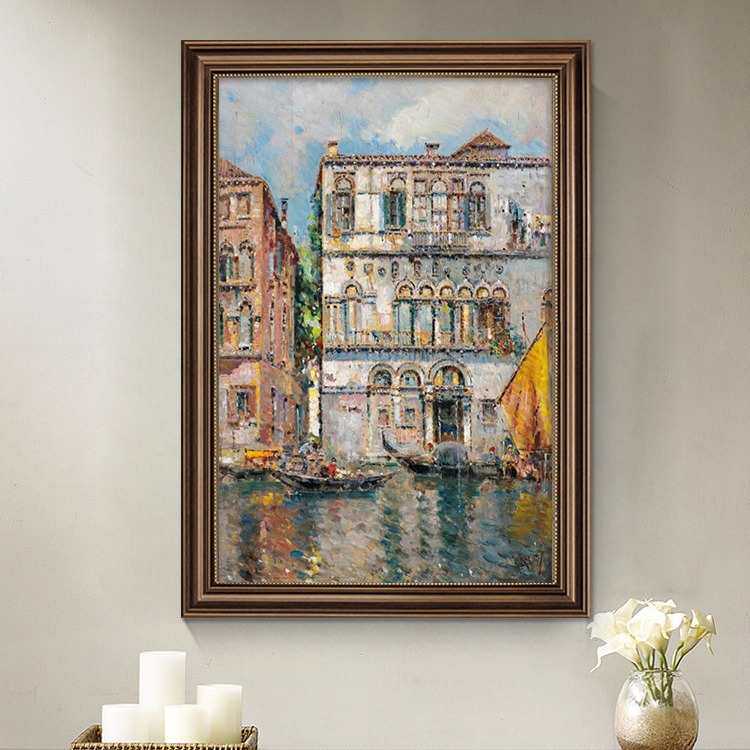 美式挂画威尼斯复古风景画走廊过道壁画餐厅建筑五星级酒店装饰画