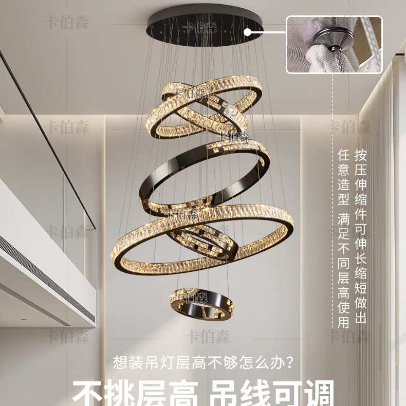 设计师别墅复式楼客厅大吊灯现代轻奢大气高档挑空跃层水晶吊灯
