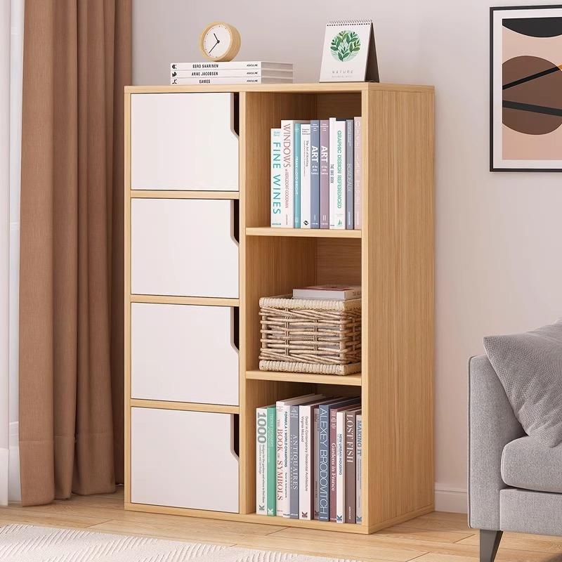 简易防尘书柜书架置物架落地家用客厅靠墙矮柜学生储物收纳格子柜