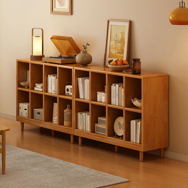 实木书架落地斗柜客厅储物柜子靠墙组合格子柜置物架子一体矮书柜