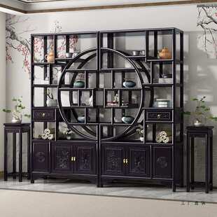 博古架实木新中式大团圆多宝阁客厅仿古隔断置物架展示柜菠萝格木