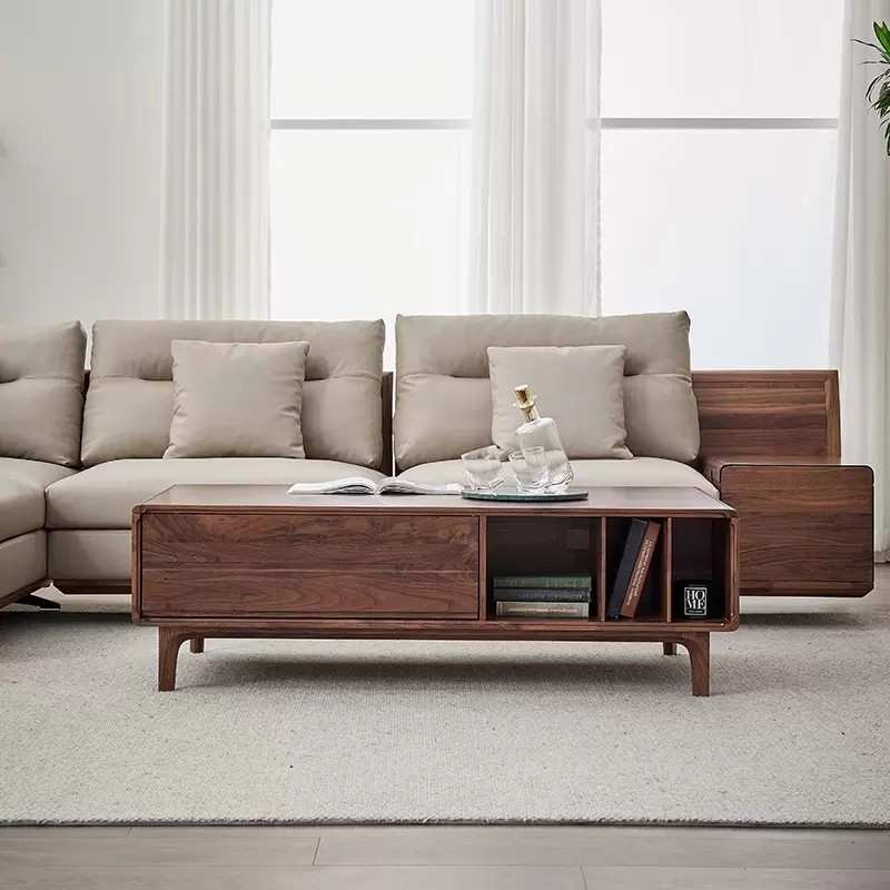 现代简约轻奢北美黑胡桃木茶几北欧客厅家具家用全实木原木茶几桌