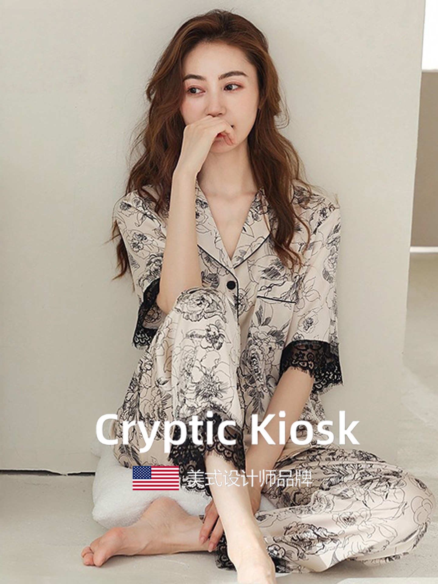 Cryptic Kiosk真丝凉感透气睡衣女款夏季短袖轻奢风可外穿家居服