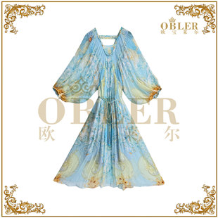 【欧宝莱尔】OBLER2025早春新款长款长袖桑蚕丝连衣裙305-25370
