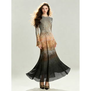 【欧宝莱尔】春夏新款真丝女装重工奢华桑蚕丝连衣裙306-S-26185