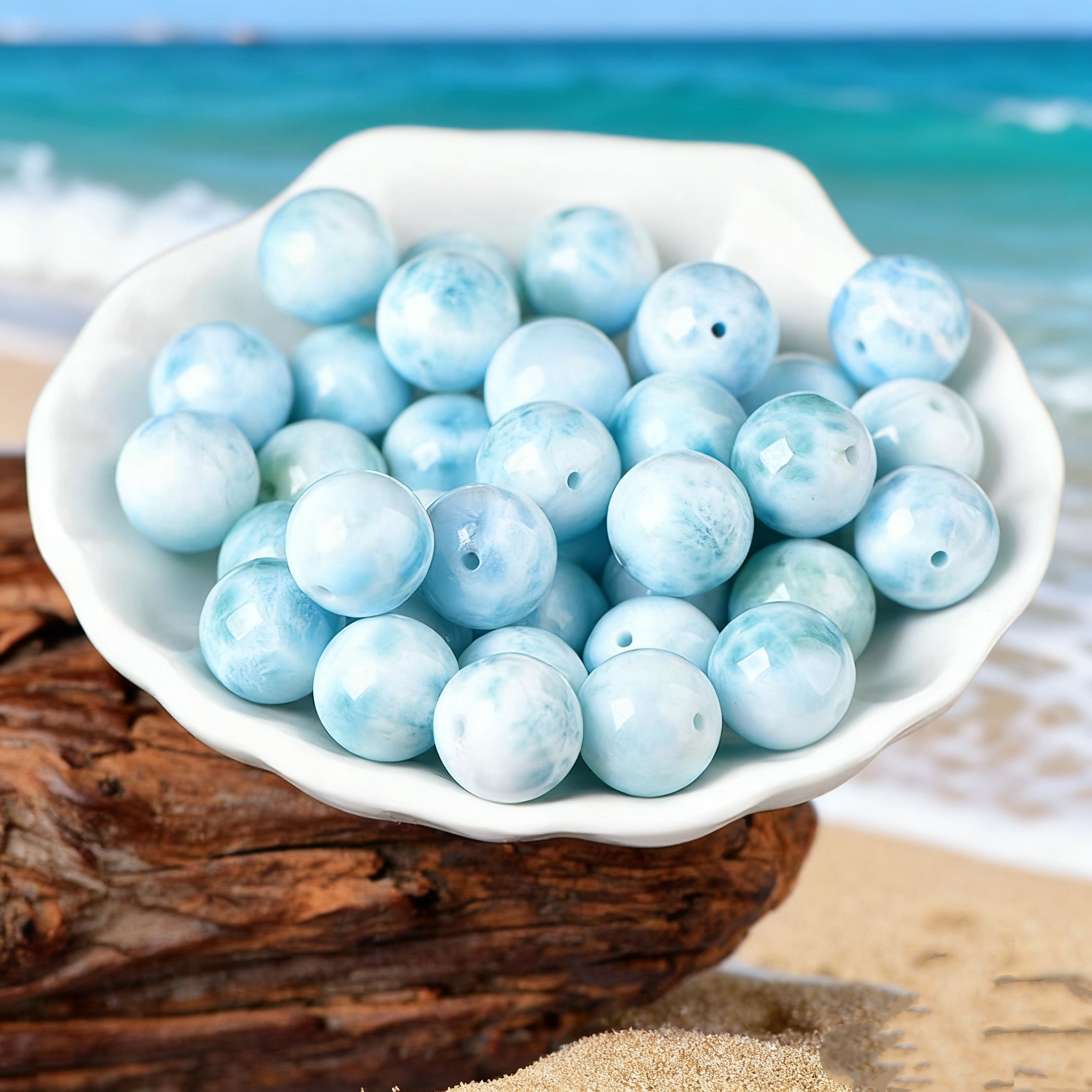 天然9A海纹石宝石类散珠圆珠子水晶手串链锁骨项链diy饰品配件