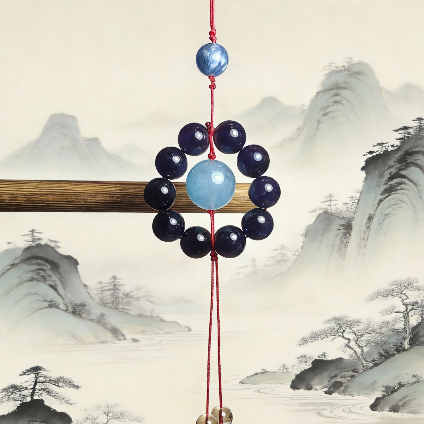 天然水晶玛瑙手机挂件手机链包挂海蓝宝蓝晶石DIY散珠饰品配件