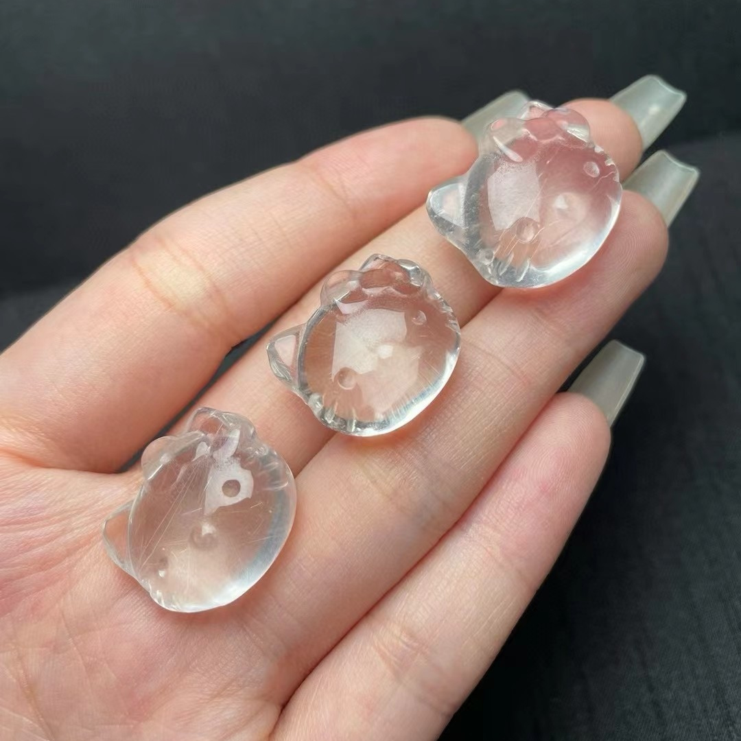 天然白水晶KT猫配件手把件