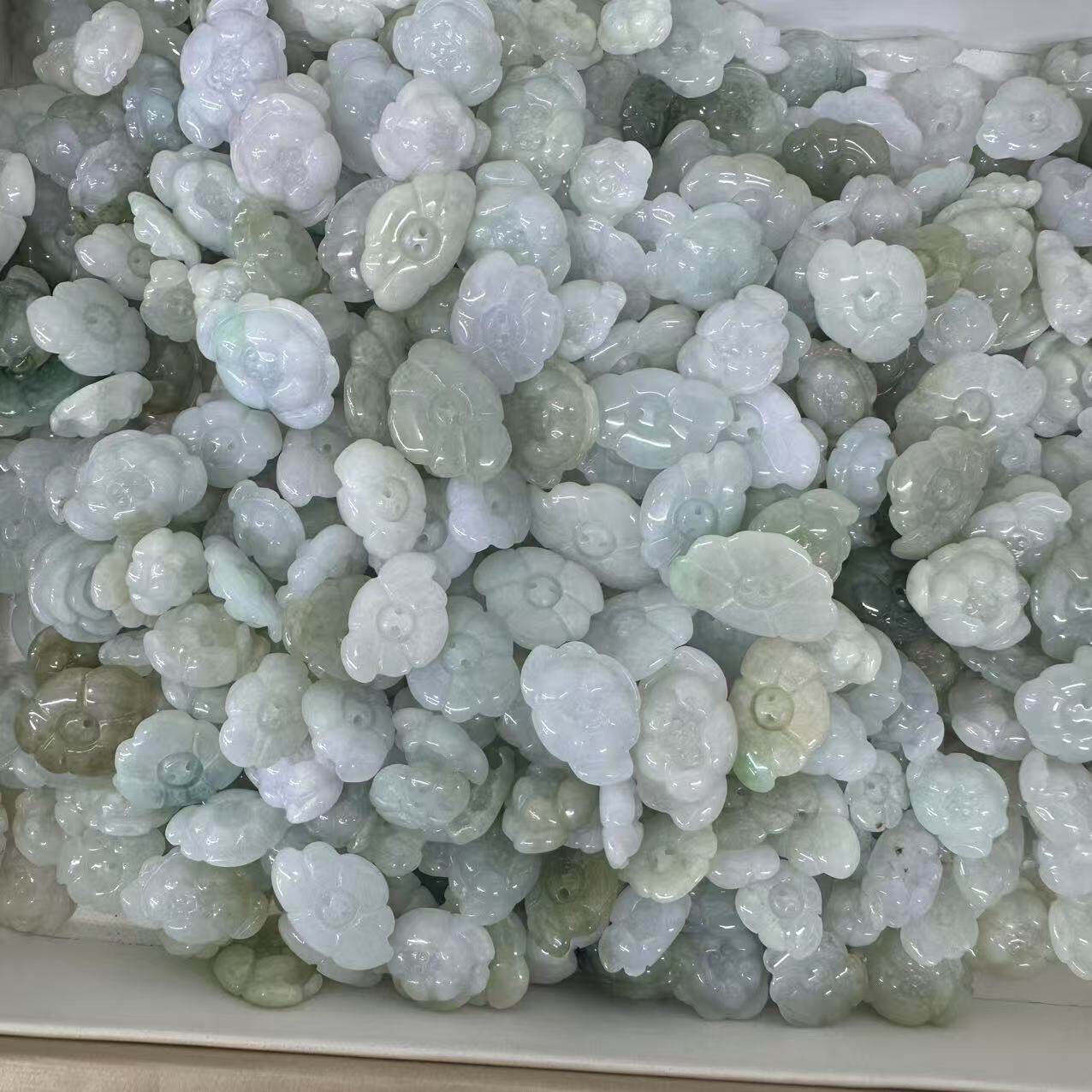 天然A货翡翠牡丹花国花玉如意锁翡翠玉挂件手链diy饰品配件