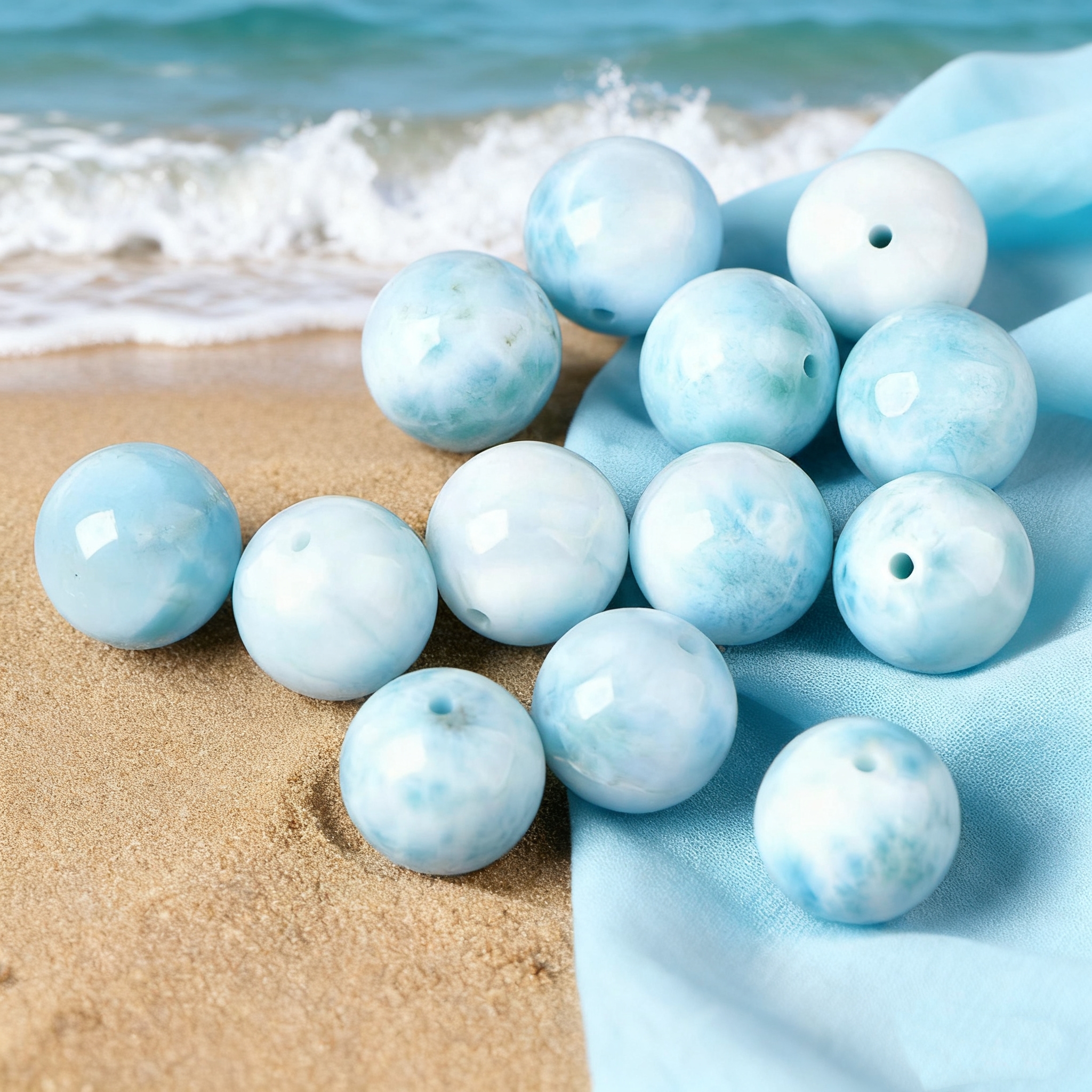 天然9A海纹石宝石类散珠圆珠子水晶手串链锁骨项链diy饰品配件