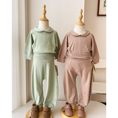 3件5折 西班牙ilailai FW25婴幼儿宝宝有机棉翻领T恤高腰裤
