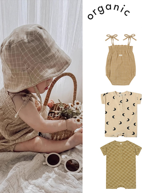 7Z organic zoo SS25新生儿宝宝短袖连体衣吊带包屁衣