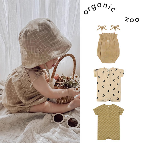 7Z organic zoo SS25新生儿宝宝短袖连体衣吊带包屁衣