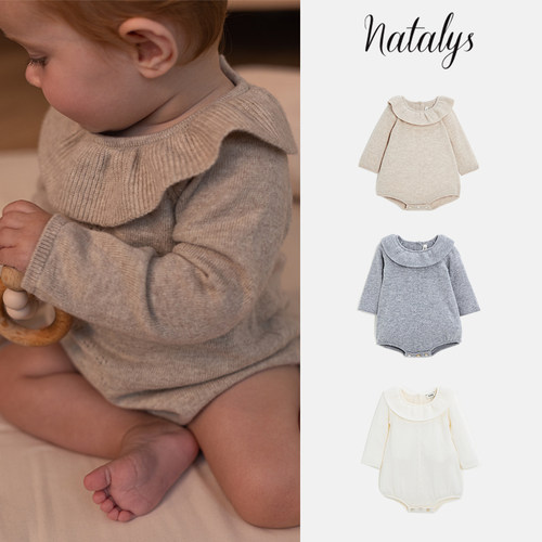 8Z 法国 natalys FW24小月龄女宝花边领羊毛包屁衣