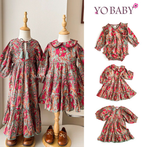直播 印度YOBABYONLINE 秋冬女宝宝碎花连衣裙花苞裤姐妹装