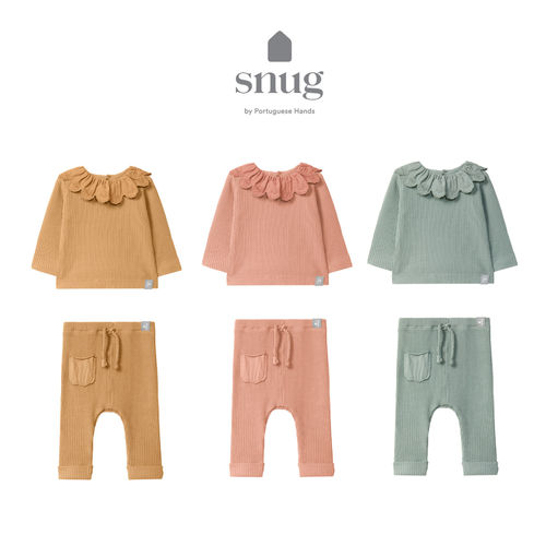 葡萄牙snug FW26秋冬女宝花瓣领上衣长裤螺纹套装