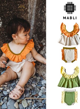 3件5折 英国mabli SS24春夏女宝宝纯棉花边领背心花苞裤