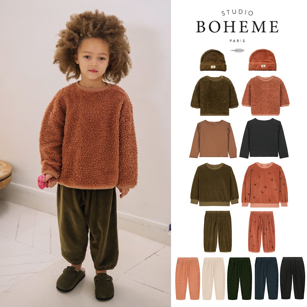到手45Z Little现货法国boheme FW24秋冬儿童灯芯绒卫衣卫裤帽子
