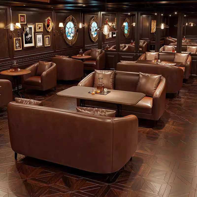 复古咖啡厅清吧沙发桌椅组合甜品奶茶店酒吧音乐主题西餐厅卡座