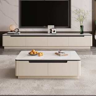 2025年新款奢石微晶石实木岩板茶几电视柜组合简约小户型客厅家用