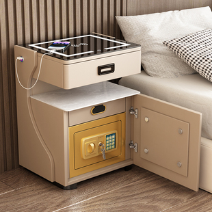 床头柜智能简约现代保险箱一体多功能卧室收纳柜极简轻奢床边柜子