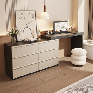 2025新款主卧化妆桌斗柜一体翻盖化妆台卧室简约伸缩化梳妆台实木