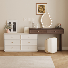 全实木梳妆台斗柜一体现代简约卧室化妆桌奶油风小型床尾收纳柜子