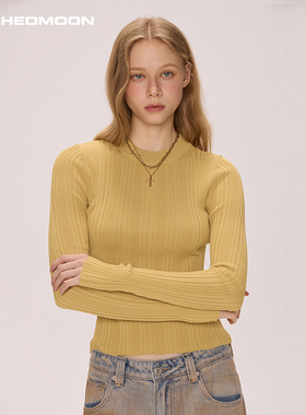 ARCHEDMOON 12/26 20:00【暖调织迹】黄色圆领竖坑条毛针织衫