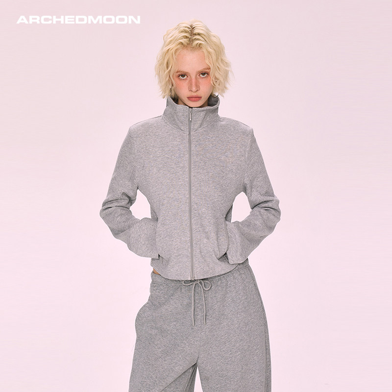 ARCHEDMOON灰色立领拉链短款卫衣外套阔腿长裤子修身休闲套装秋女,女装/女士精品,休闲运动套装,淘宝优惠券,粉丝福利购,淘宝优惠卷
