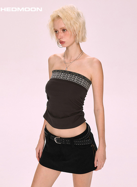 ARCHEDMOON灰绿色拼接抹胸背心内搭辣妹设计感小众露肩上衣女秋夏