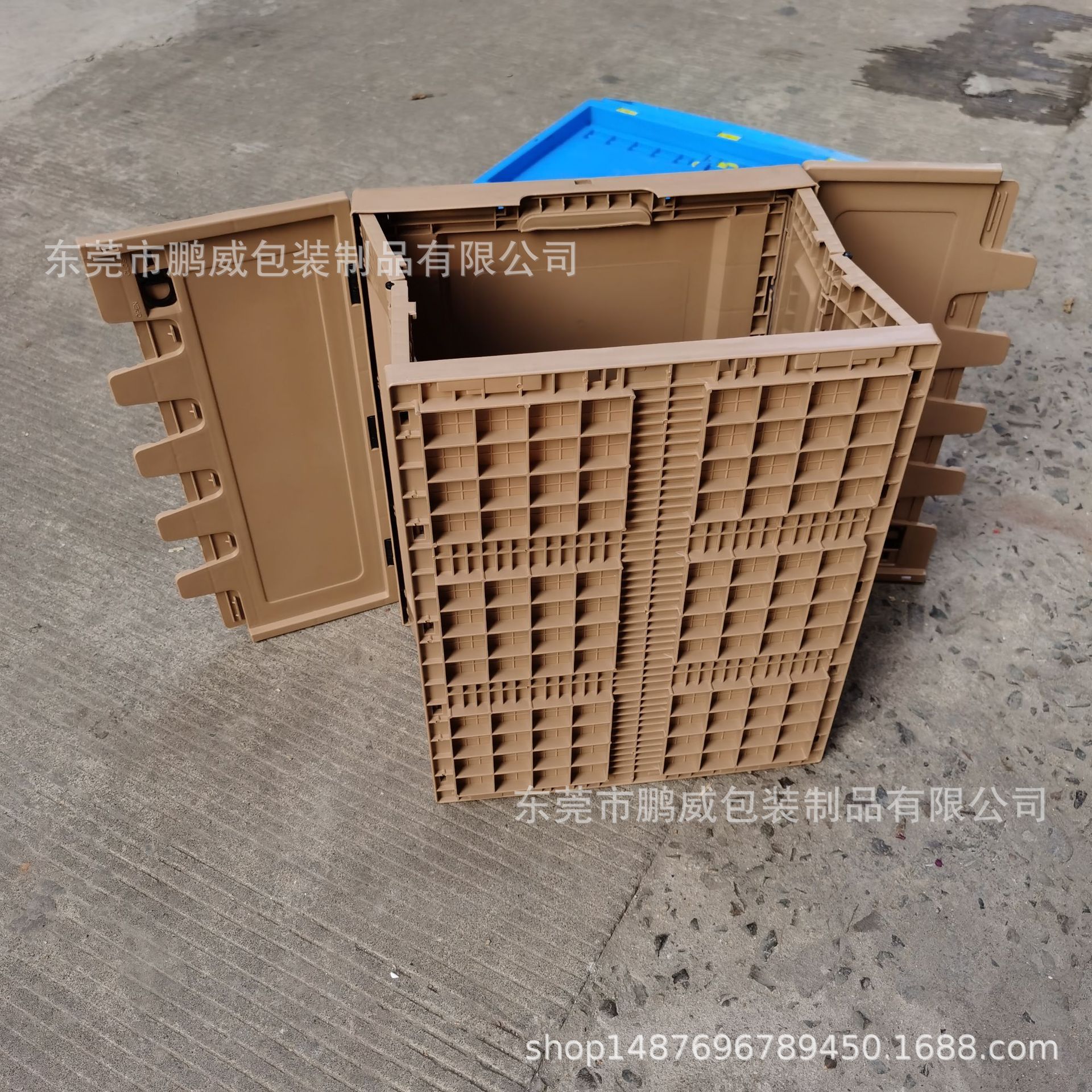 塑料可加翻盖折叠箱600*400*340带锁扣运输配送箱 出口物流塑胶箱
