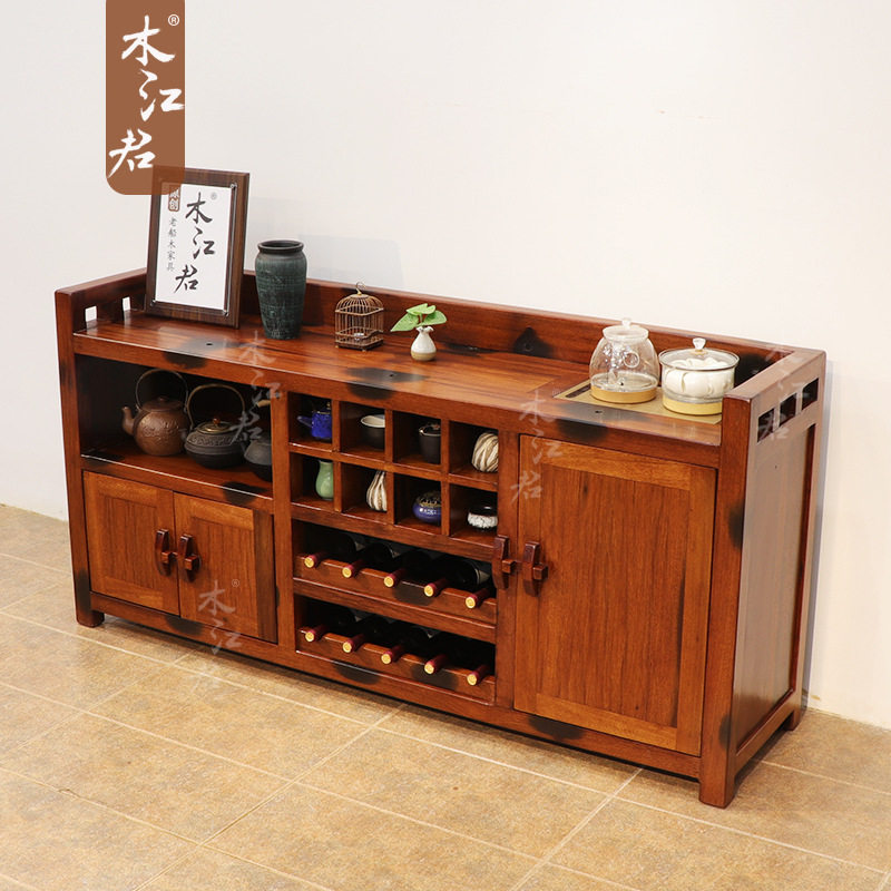 老船木餐边柜侧柜中古实木茶水柜收纳储物酒柜斗柜子入户玄关柜子