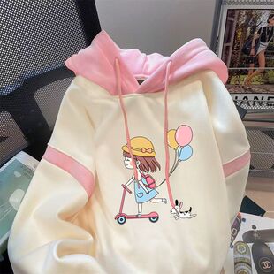 正品亲子女童卫衣连帽2026新款春季洋气薄款打底衫中大童卡通上衣