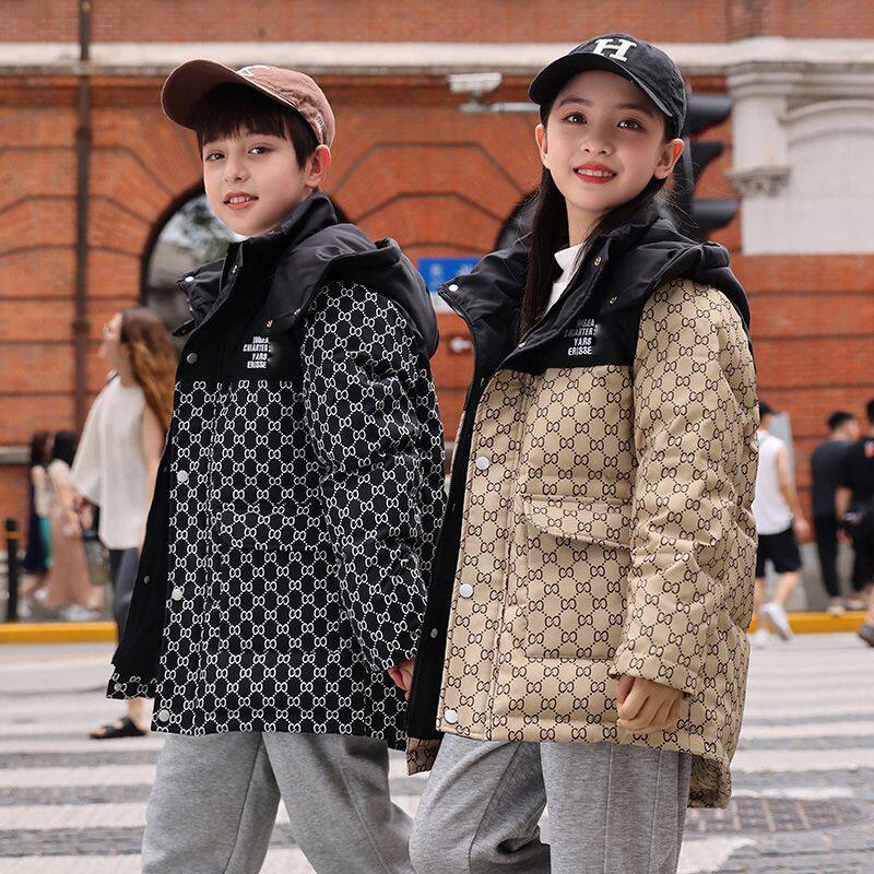 正品亲子男童拼色羽绒服90白鸭绒冬装2025新款中大童韩版加厚外套