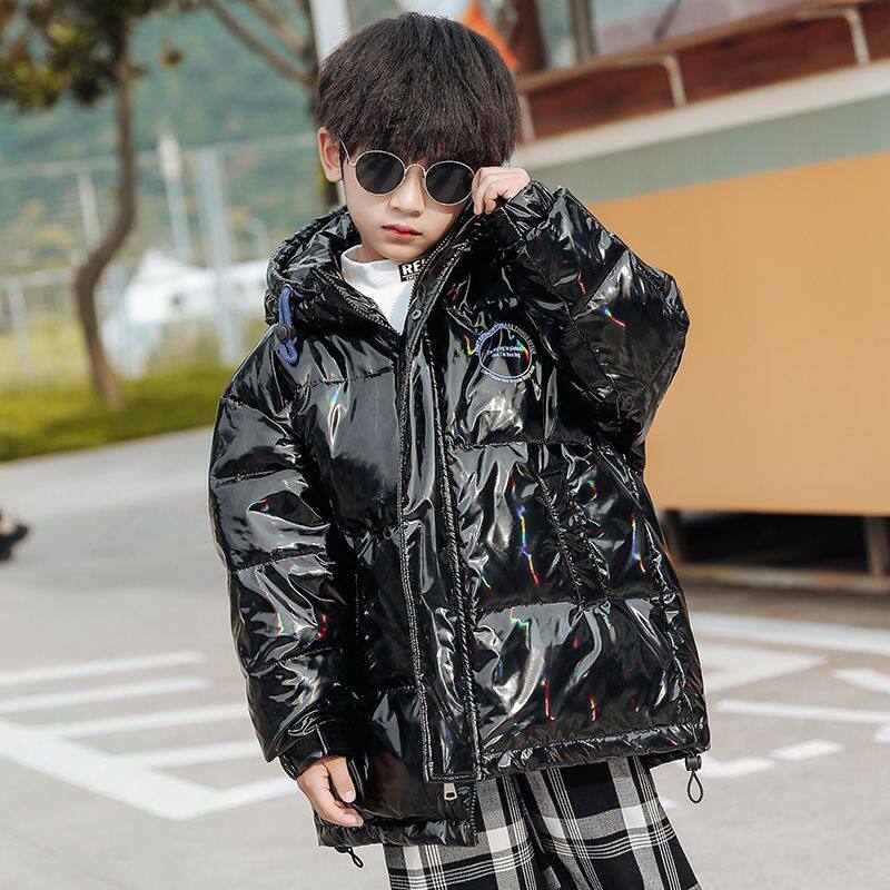 正品亲子男童三防亮面免洗羽绒服2025新款中大童帅气冬装加厚外套