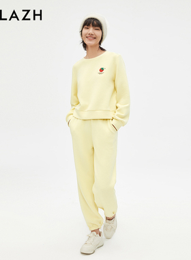 URLAZH有兰新款黄色松紧腰宽松运动休闲裤女LM3PA14