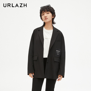 黑色休闲宽松铆钉潮酷西装 URLAZH有兰新款 外套女JM3SU01