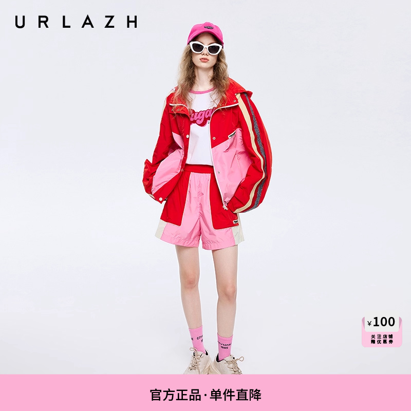 URLAZH有兰春季新款糖果色大红宽松直筒运动减龄休闲短裤女
