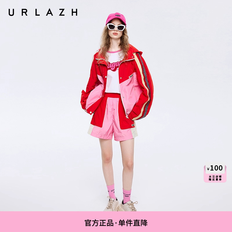 URLAZH有兰春季新款糖果色大红宽松直筒运动减龄休闲短裤女