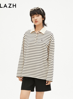 URLAZH有兰新款米色学院风减龄条纹休闲宽松上衣女IM3SY06